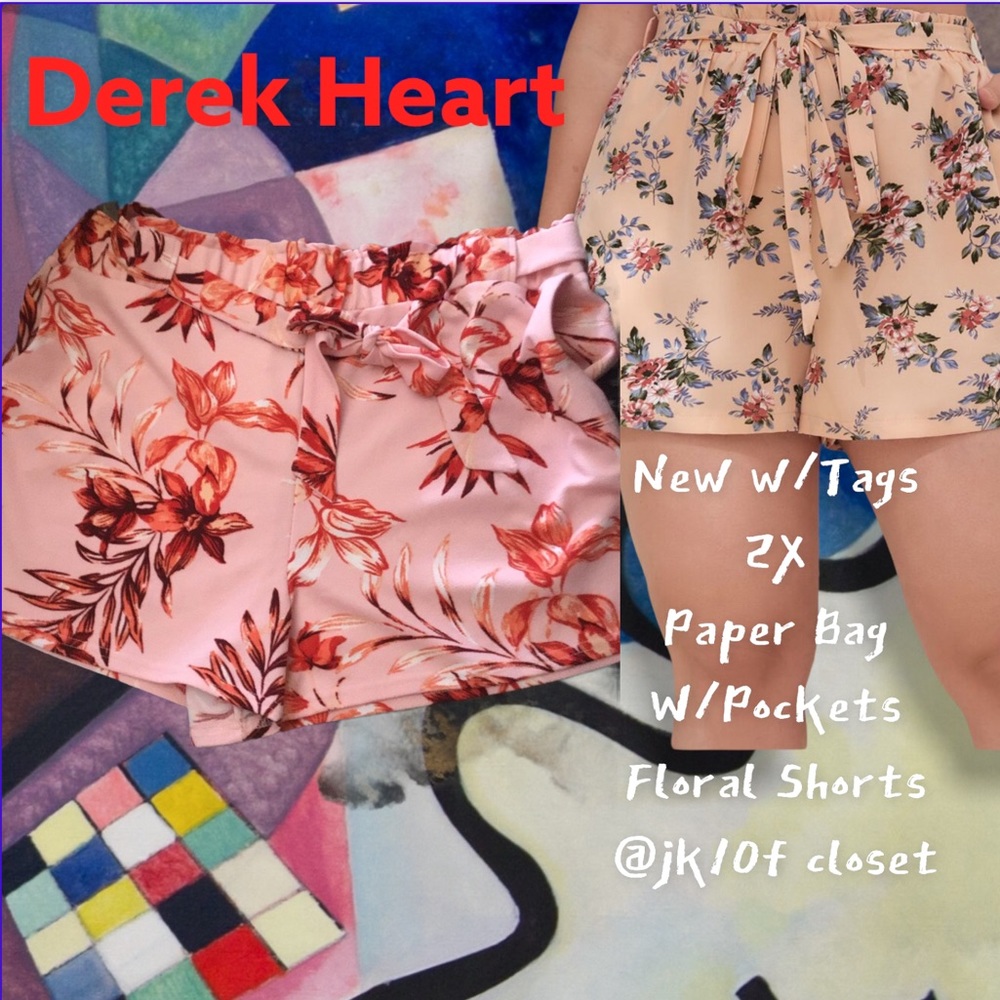 LOWEST🌺 NWT DEREK HEART 2X BELTED FLORAL STRETCH SHORTS
